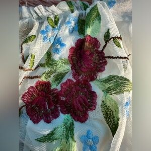 Lulu's Floral Embroidered Blouse - White and Burgundy